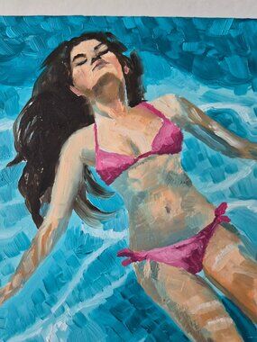 “Afternoon Swim" Original Oil on Wood Panel Painting by Robin White 10” x 8”x 2”